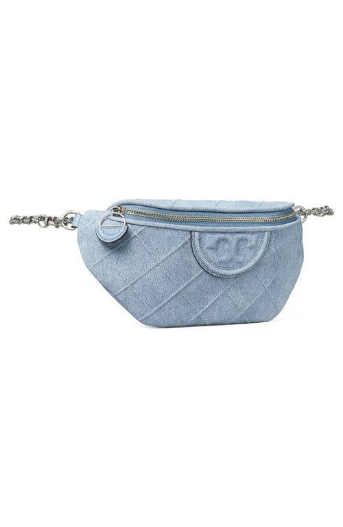 Tory Burch Fleming Denim Look Suede Belt Bag In Denim