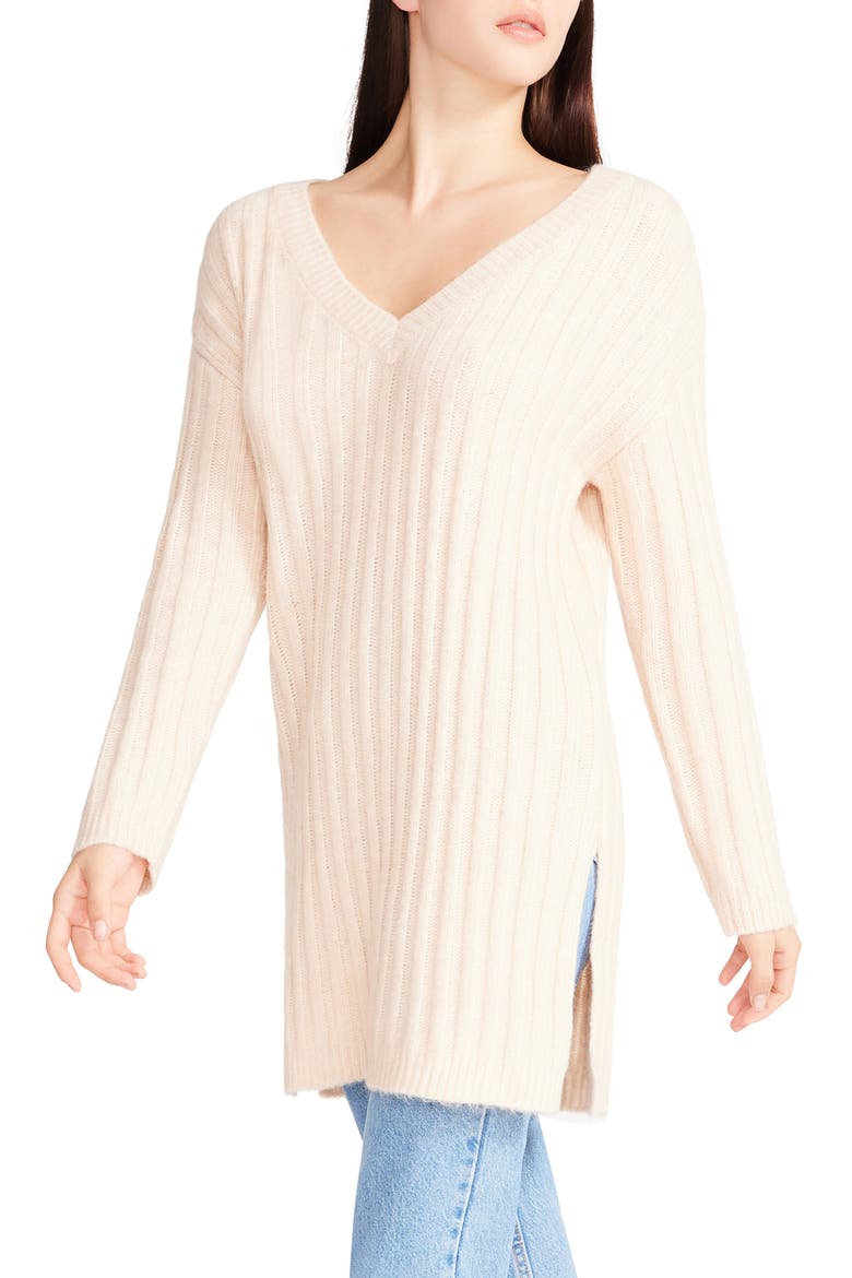 Big Deal V-Neck Rib Sweater Dress, Alternate, color, CAMEL