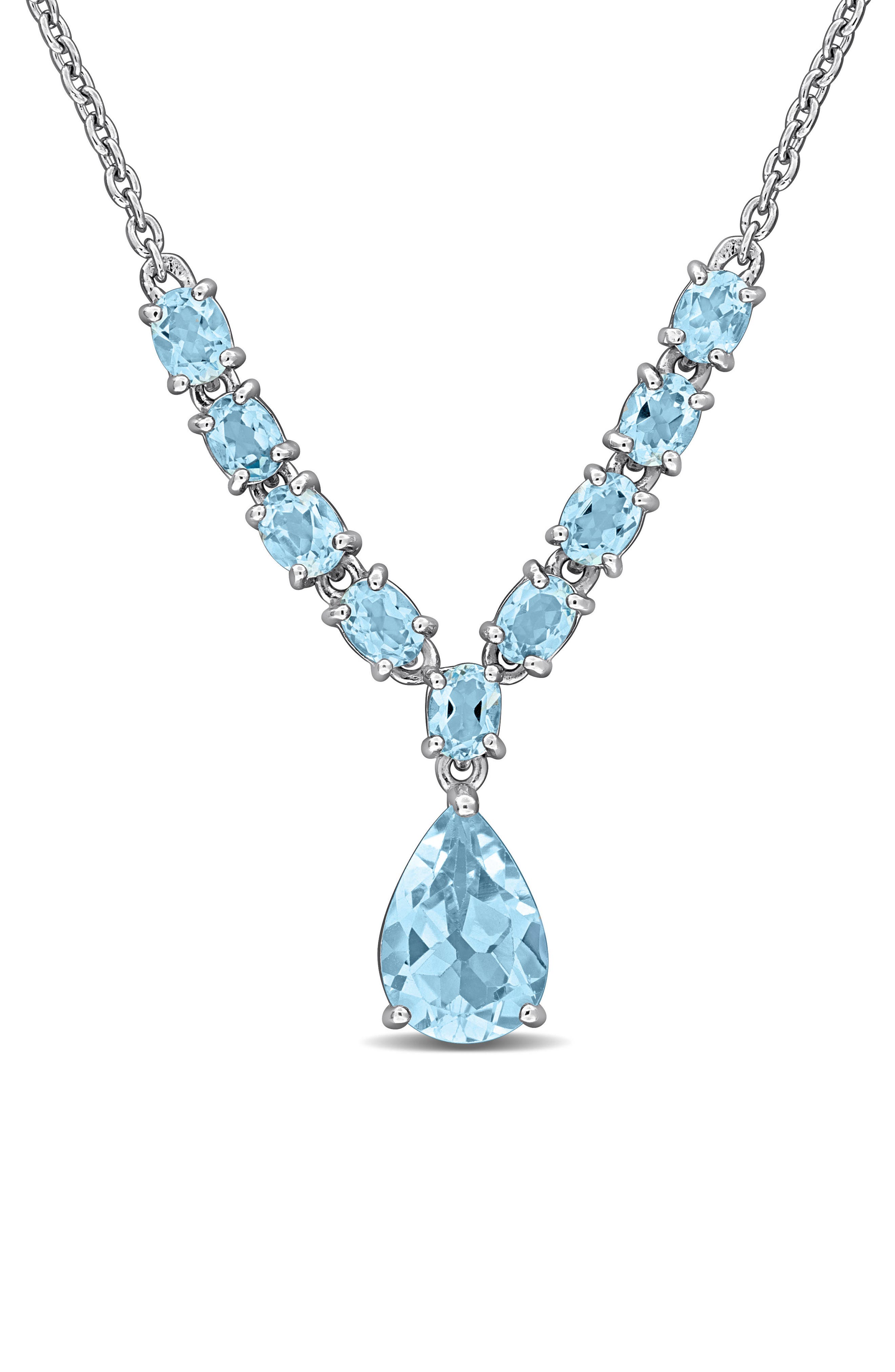 DELMAR Sterling Silver Blue Topaz Pear Drop Necklace