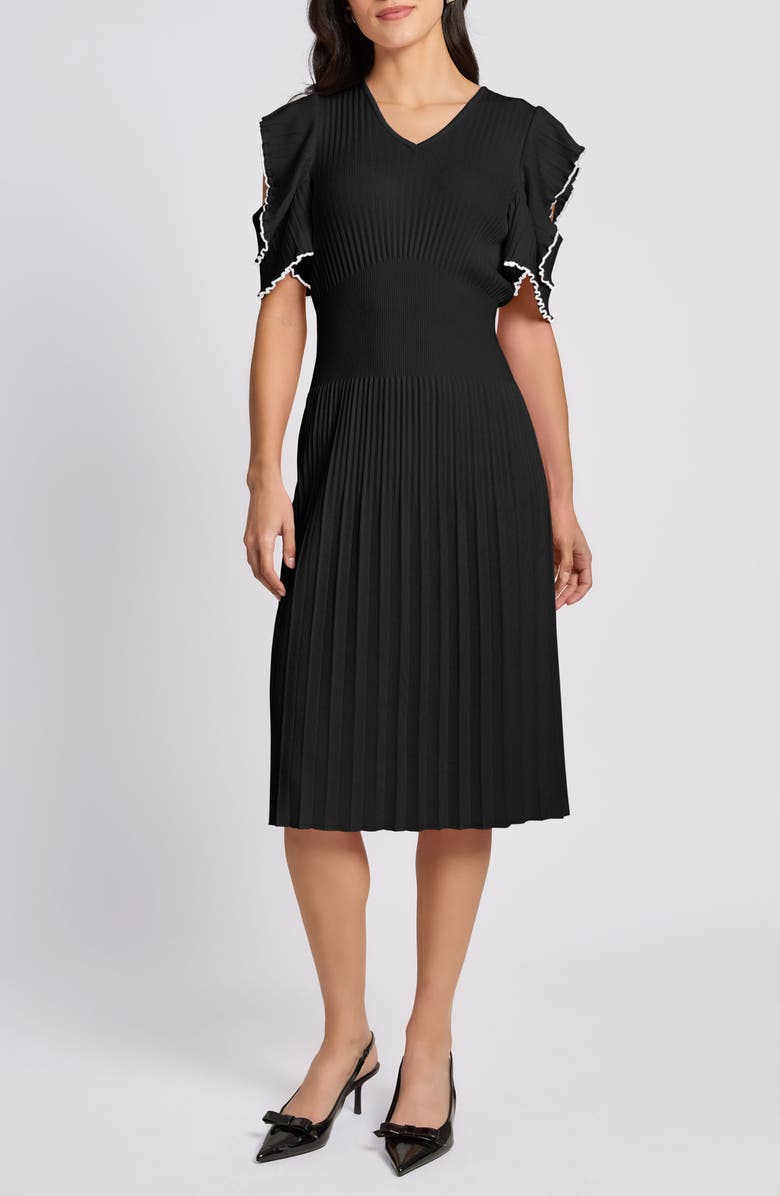 Ming Wang Ruffle Rib Midi Dress, Main, color, 