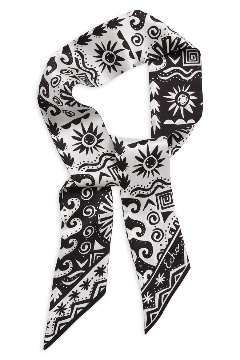 Sun & Surf Reversible Silk Skinny Scarf, Main, color, BLACK