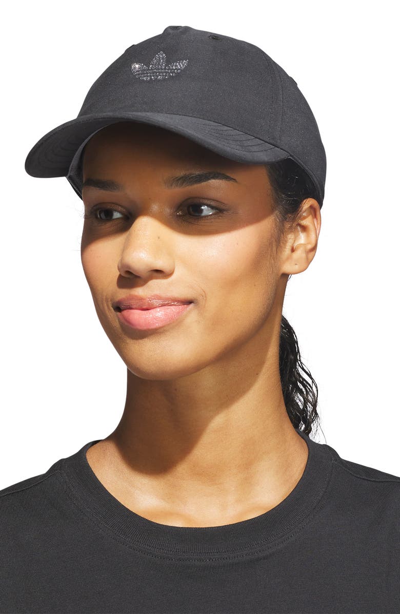 adidas Rhinestone Trefoil Baseball Hat, Alternate, color, Black/ Silver