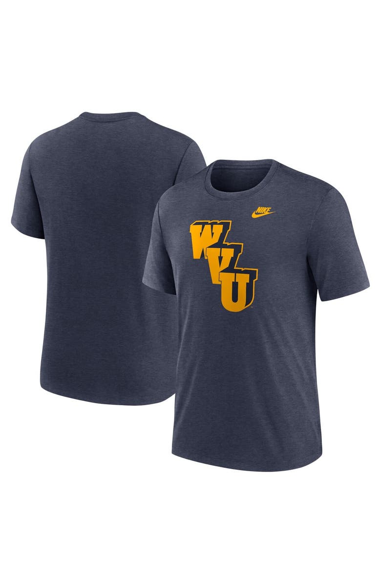 Nike Men's Nike Heather Navy West Virginia Mountaineers Blitz Legacy Primary Tri-Blend T-Shirt, Alternate, color, Heather Navy