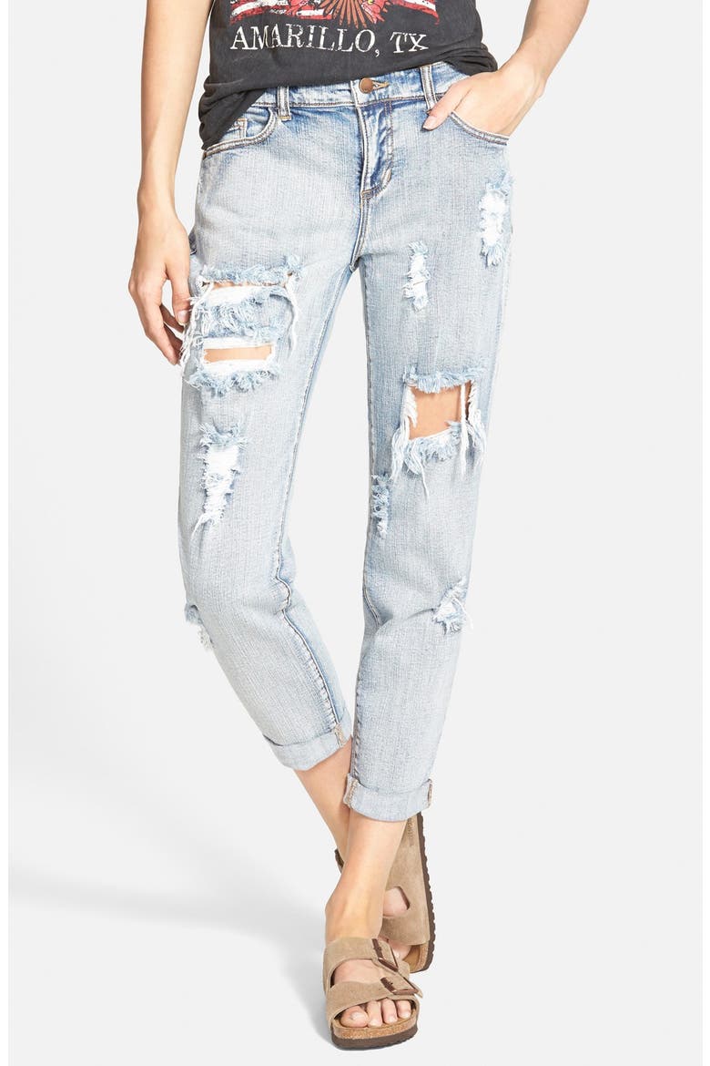 Destroyed Boyfriend Jeans, Main, color, MEDIUM WASH