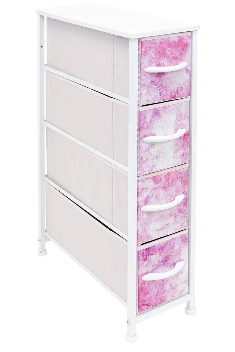 Narrow 4 Drawers Chest Dresser - Tie Dye Pink, Main, color, TIE-DYE PINK
