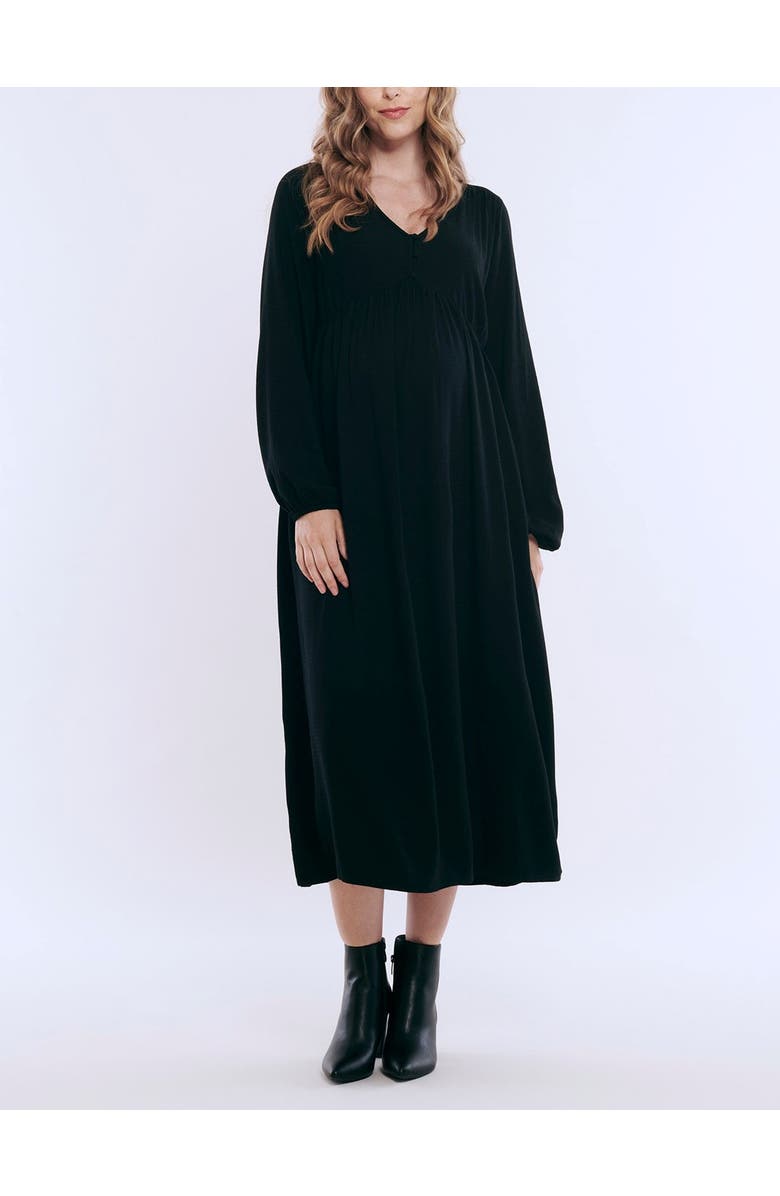 MOTHERHOOD MATERNITY Long Sleeve Button Front Maternity Midi Dress, Main, color, Black