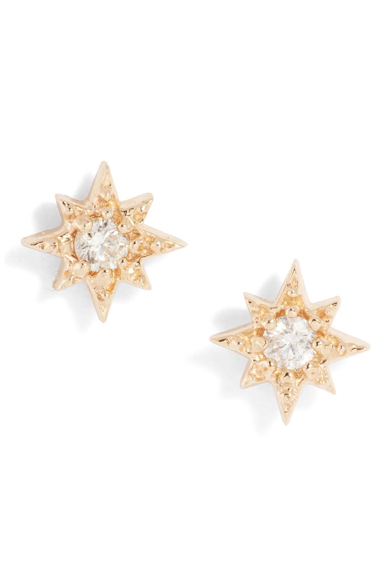 Petite Diamond North Star Stud Earrings, Main, color, GOLD/ DIAMOND