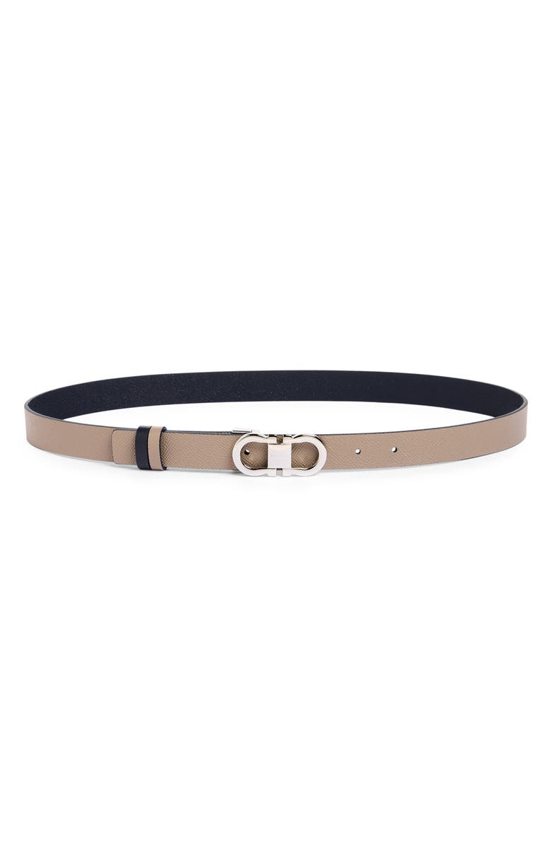 FERRAGAMO Double Gancio Reversible Leather Belt, Main, color, Warm Taupe New Navy