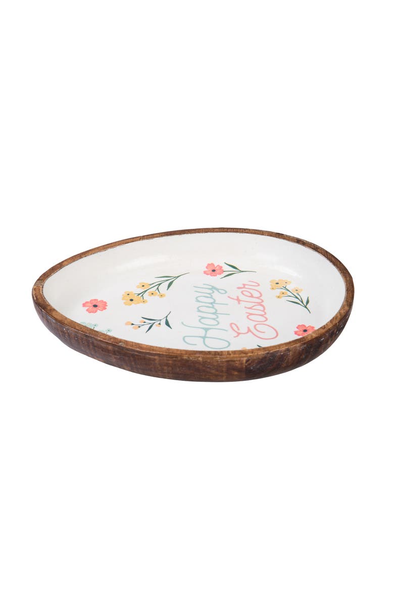 Gallerie II Happy Easter Flowers Wood Egg Shaped Serving Plate 8.66", Alternate, color, Pink