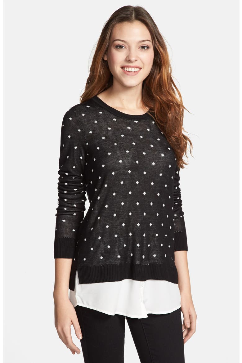Diamond Pattern Crewneck Sweater with Shirttail Hem, Main, color, BLACK COMBO