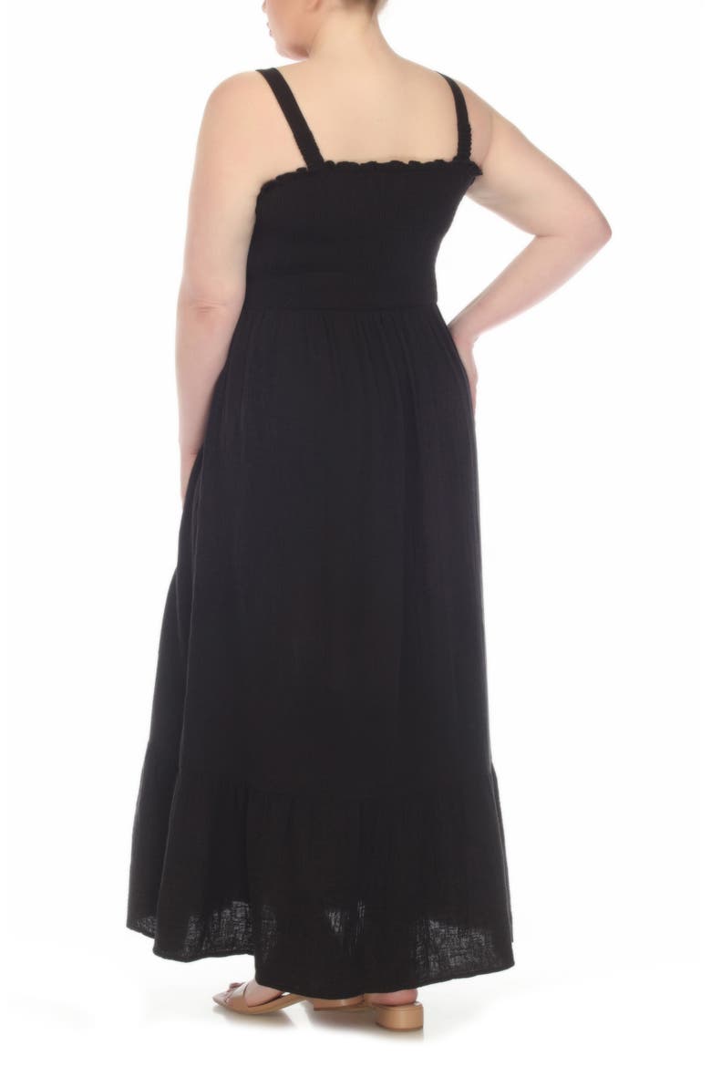Smocked Tiered Cotton Maxi Sundress, Alternate, color, BLACK