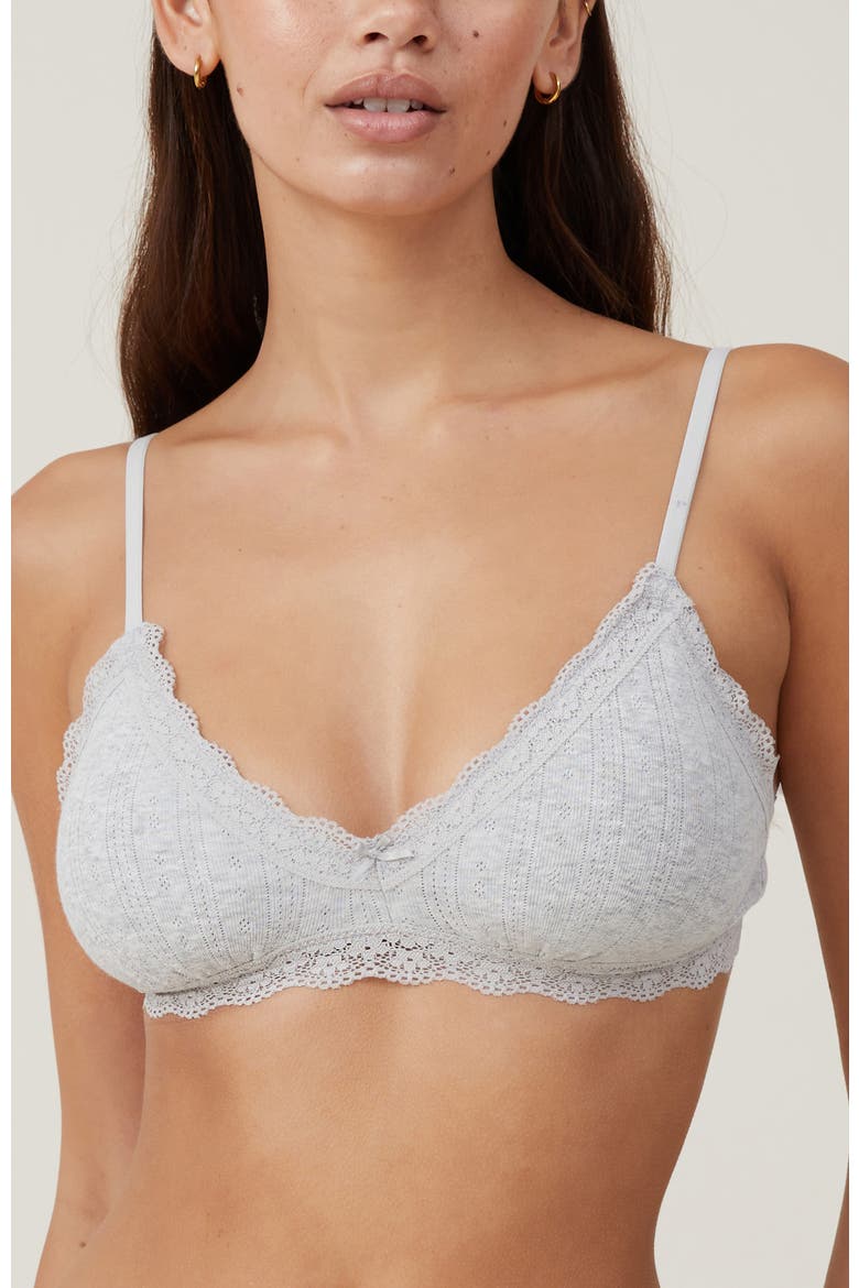 Women's Cotton Lace Triangle Padded Bralette, Main, color, Grey Marle
