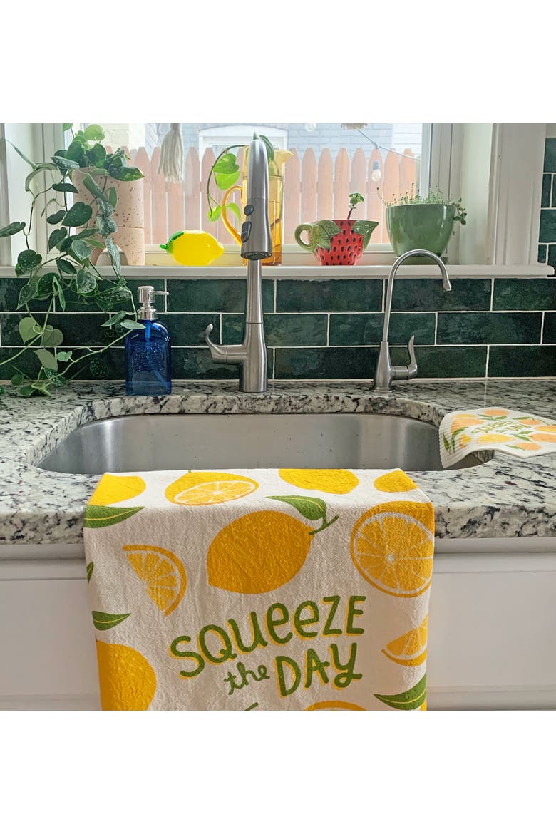 Lemon Dish Towel + Sponge Cloth Gift Set, Alternate, color, Yellow