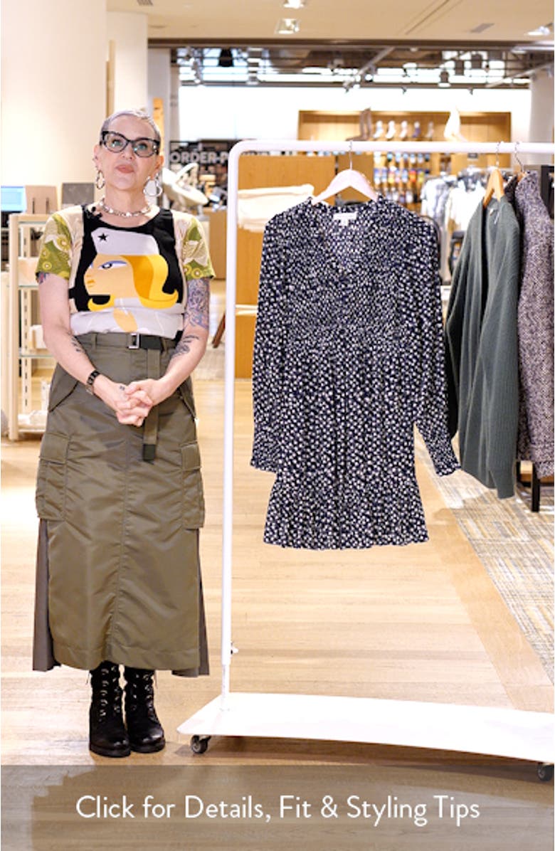 Long Sleeve Smocked Bodice Dress, sales video thumbnail