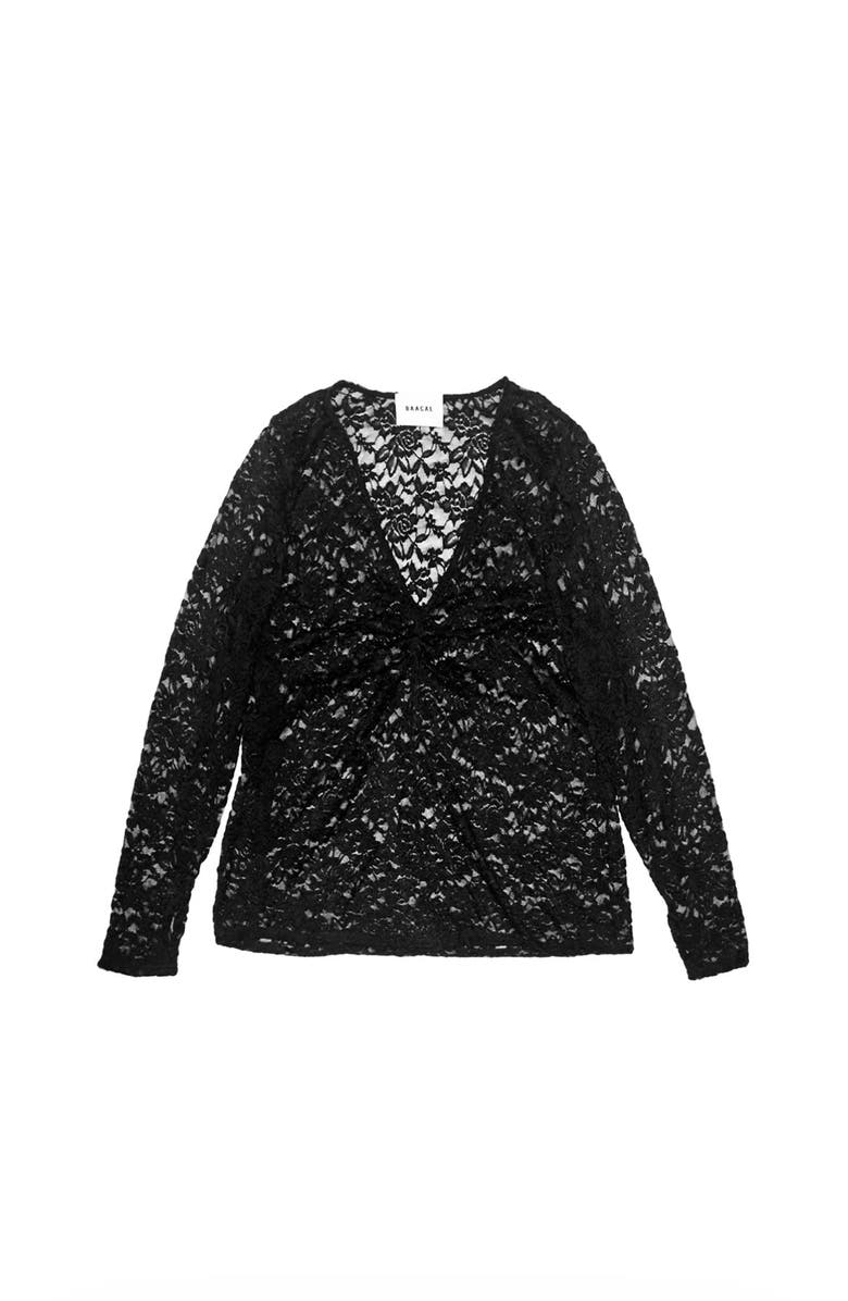 BAACAL Olivia Stretch Lace Ruched Deep V-Neck Top, Main, color, Black