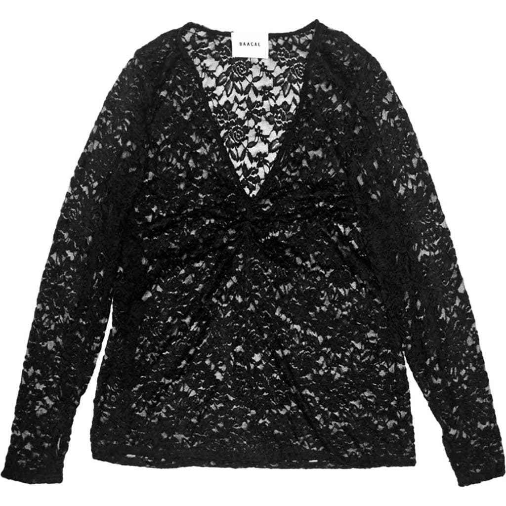 Baacal Olivia Stretch Lace Ruched Deep V-neck Top In Black