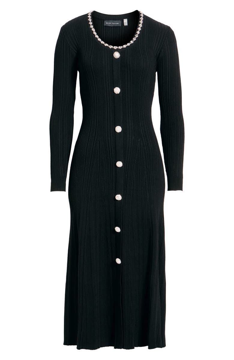 Elie Tahari The Emmie Rhinestone Detail Long Sleeve Knit Dress, Alternate, color, Noir