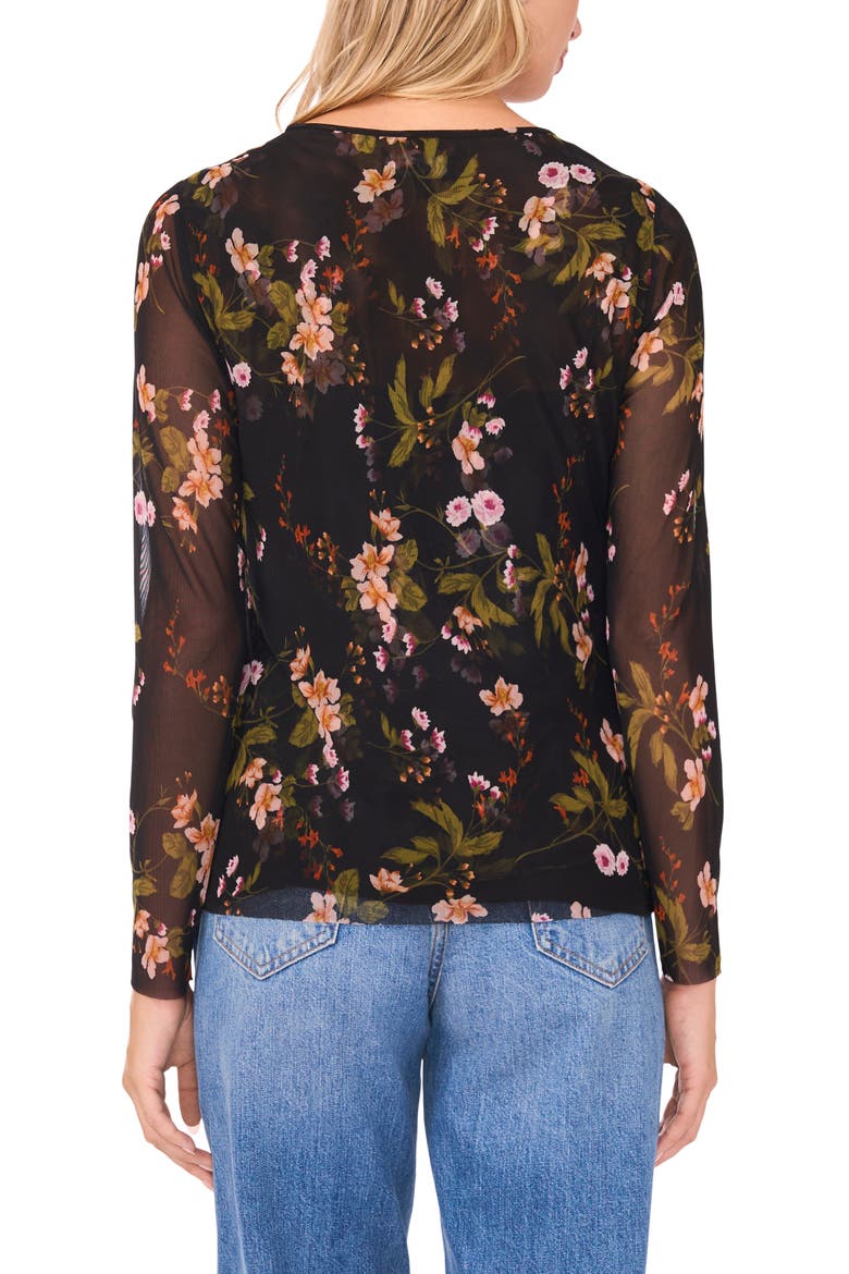 Floral Long Sleeve Mesh Top, Alternate, color, RICH BLACK