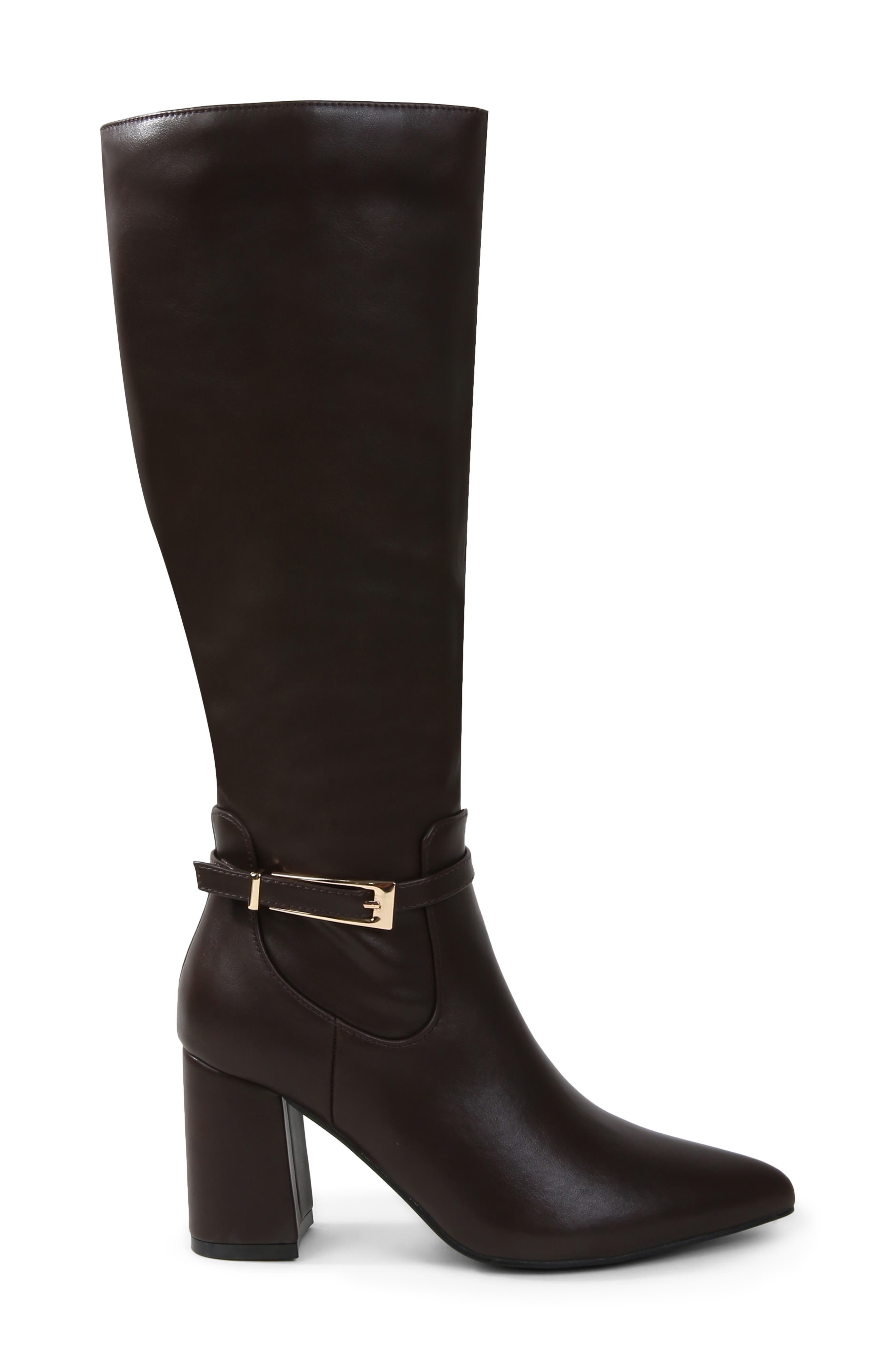 Mina Faux Leather Block Heel Riding Boot, Alternate, color, BROWN