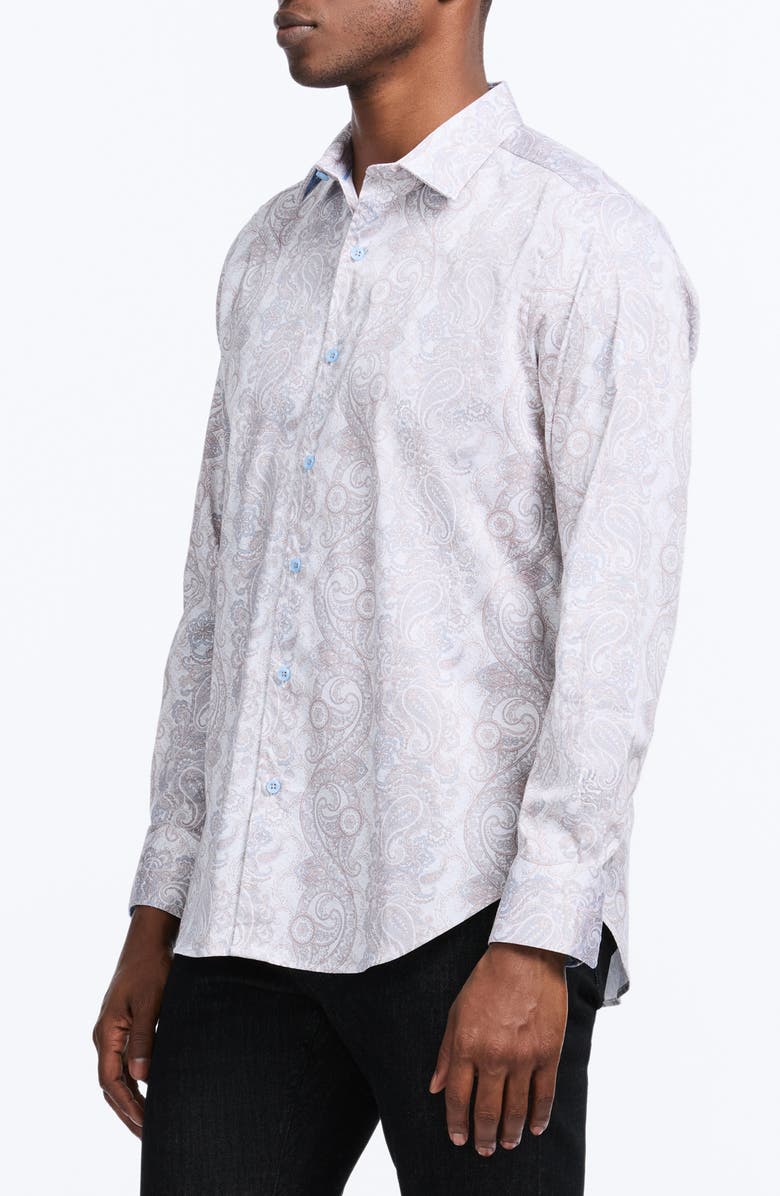 Robert Graham Auberry Paisley Stretch Cotton Button-Up Shirt, Alternate, color, Tan