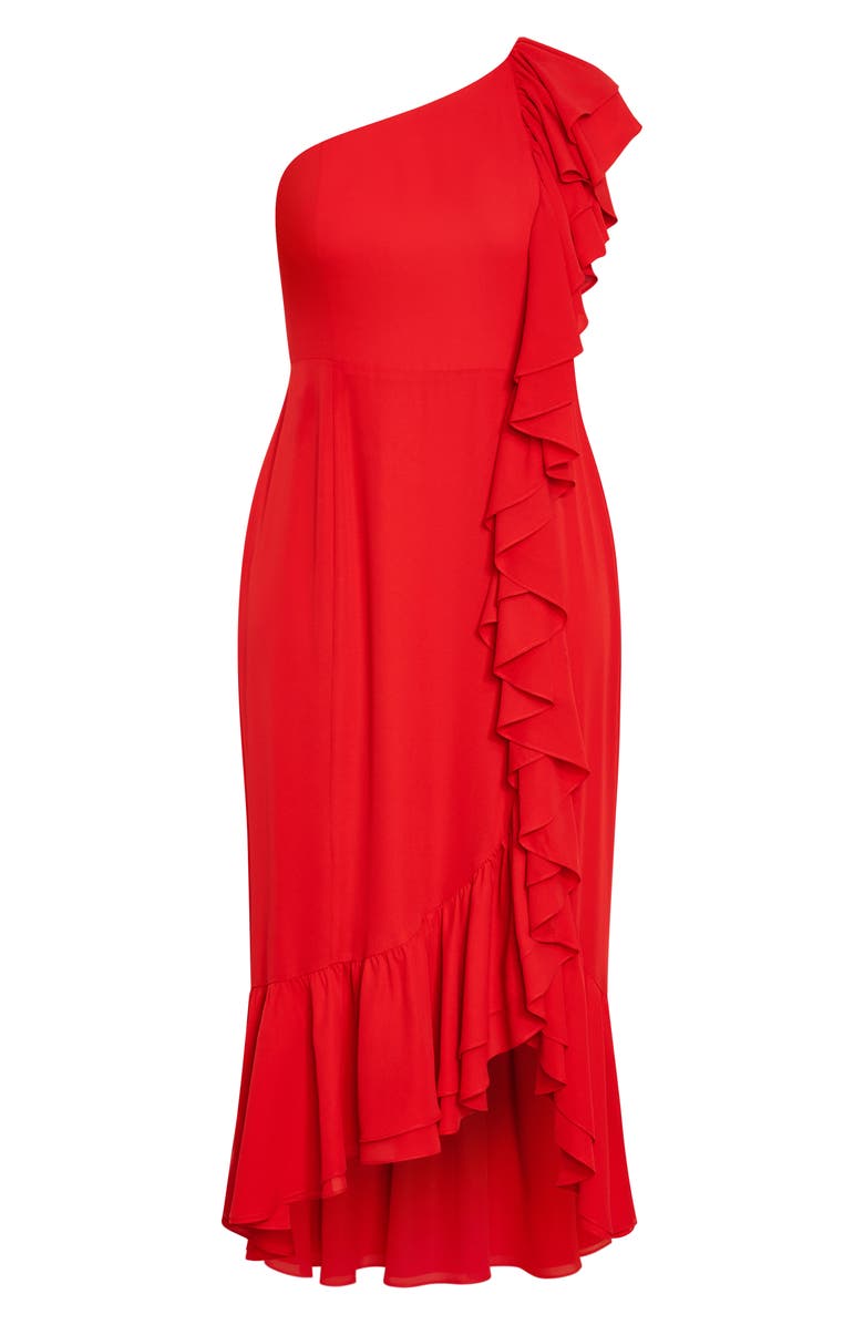 City Chic Izabela One-Shoulder Ruffle Maxi Dress, Alternate, color, Tango Red