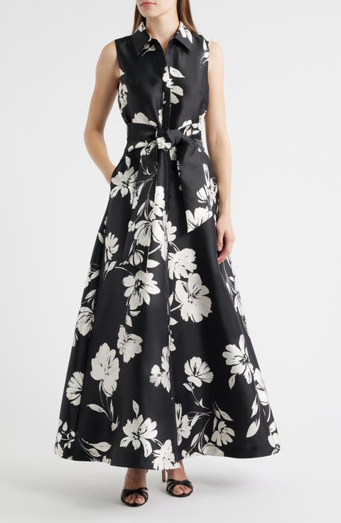 Floral Sleeveless Shirtdress Gown