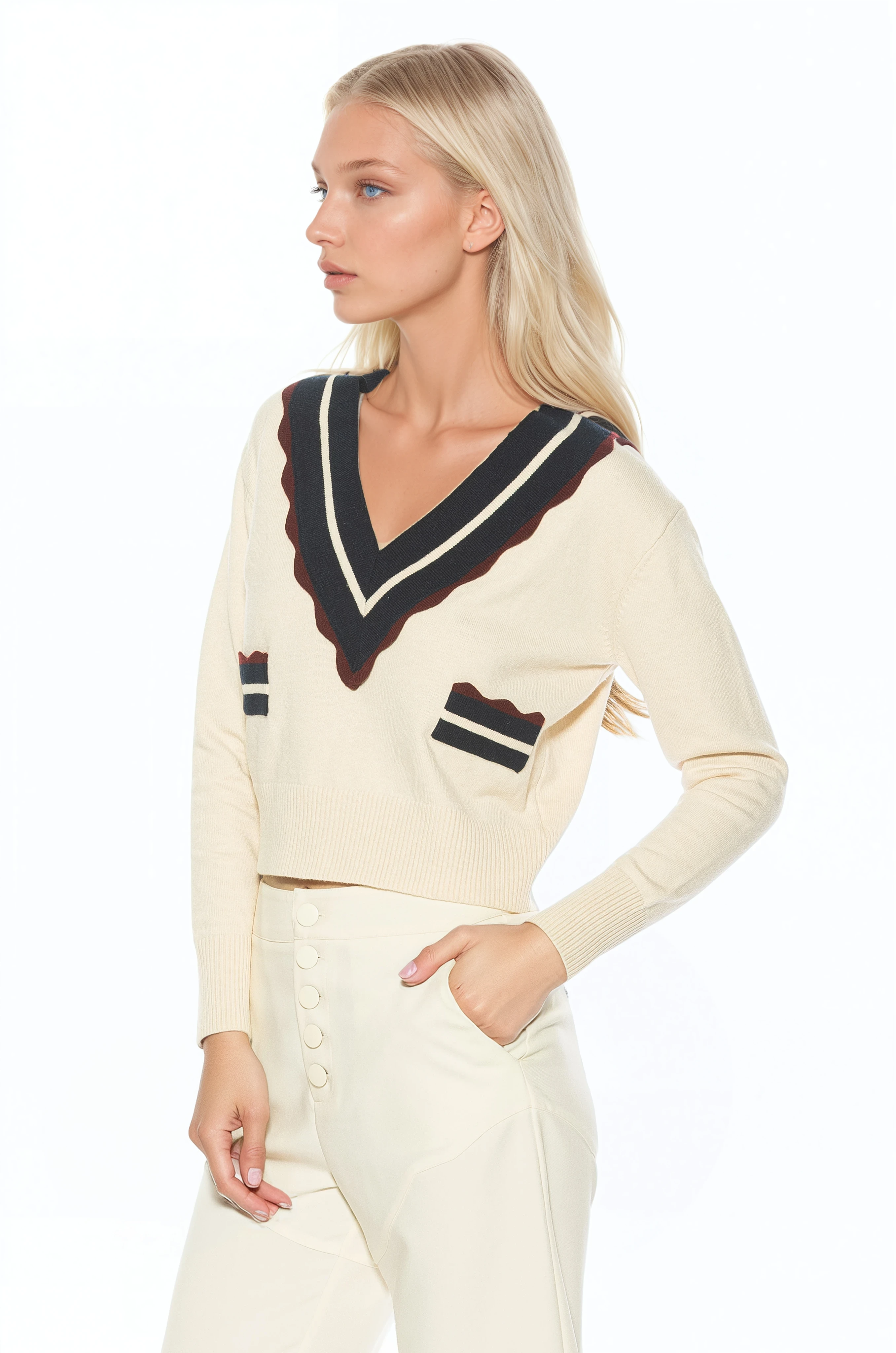 Arden Deep V Contrast Trim Cardigan - image 4
