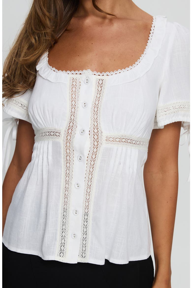 Indianah Pleat Lace Top, Alternate, color, WHITE