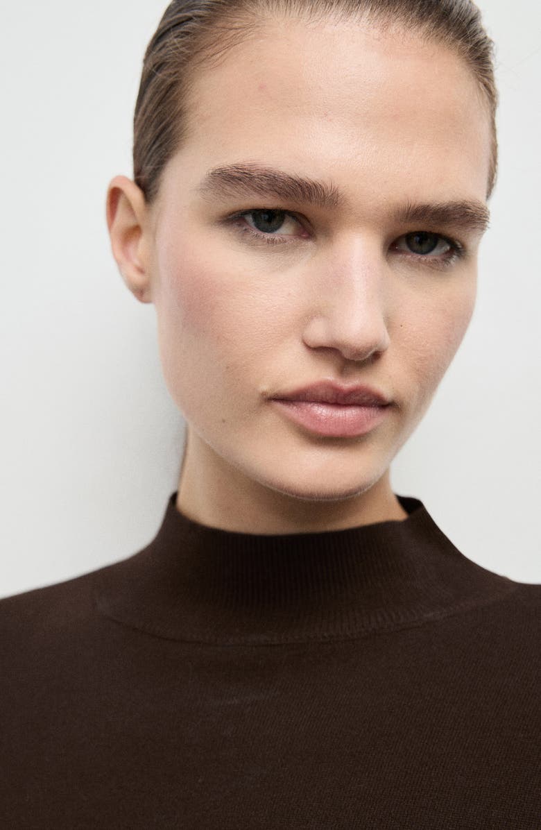 MANGO Tie Waist Mock Neck Sweater, Alternate, color, Chocolate