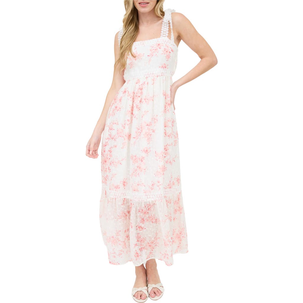 August Sky Floral Tie Strap Empire Waist Maxi Dress In Pink Multi