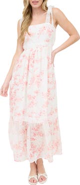 AUGUST SKY Floral Tie Strap Empire Waist Maxi Dress