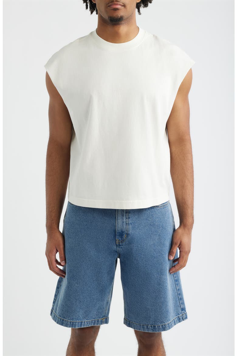 Boxy Crop Cutoff Cotton Tank, Main, color, IVORY EGRET