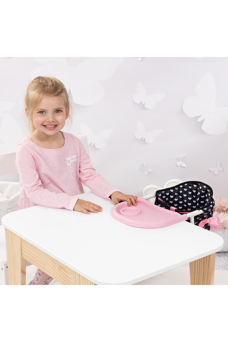 Table Seat Black, Pink Hearts, Folding, Attachable, Alternate, color, Multicolored
