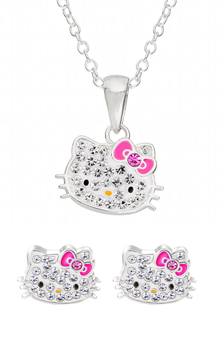 Jacmel x Hello Kitty<sup>®</sup> Pendant Necklace & Stud Earrings Set, Main, color, Pink And Silver