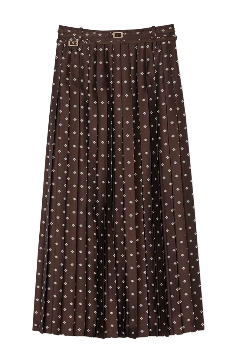 SANDRO Scarf print midi skirt, Alternate, color, Brown / White