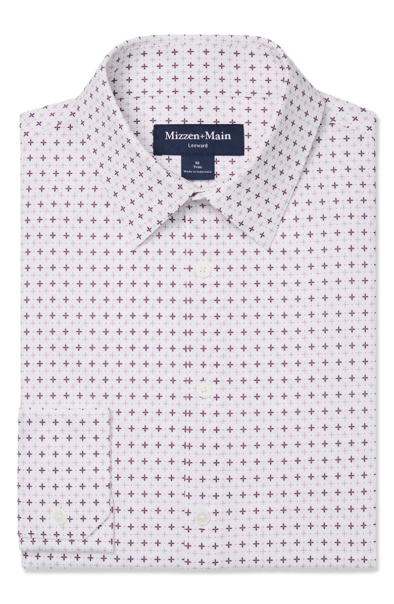 Mizzen+Main Leeward Trim Fit Print Performance Button-Up Shirt, Alternate, color, Eggplant Hatch Mark
