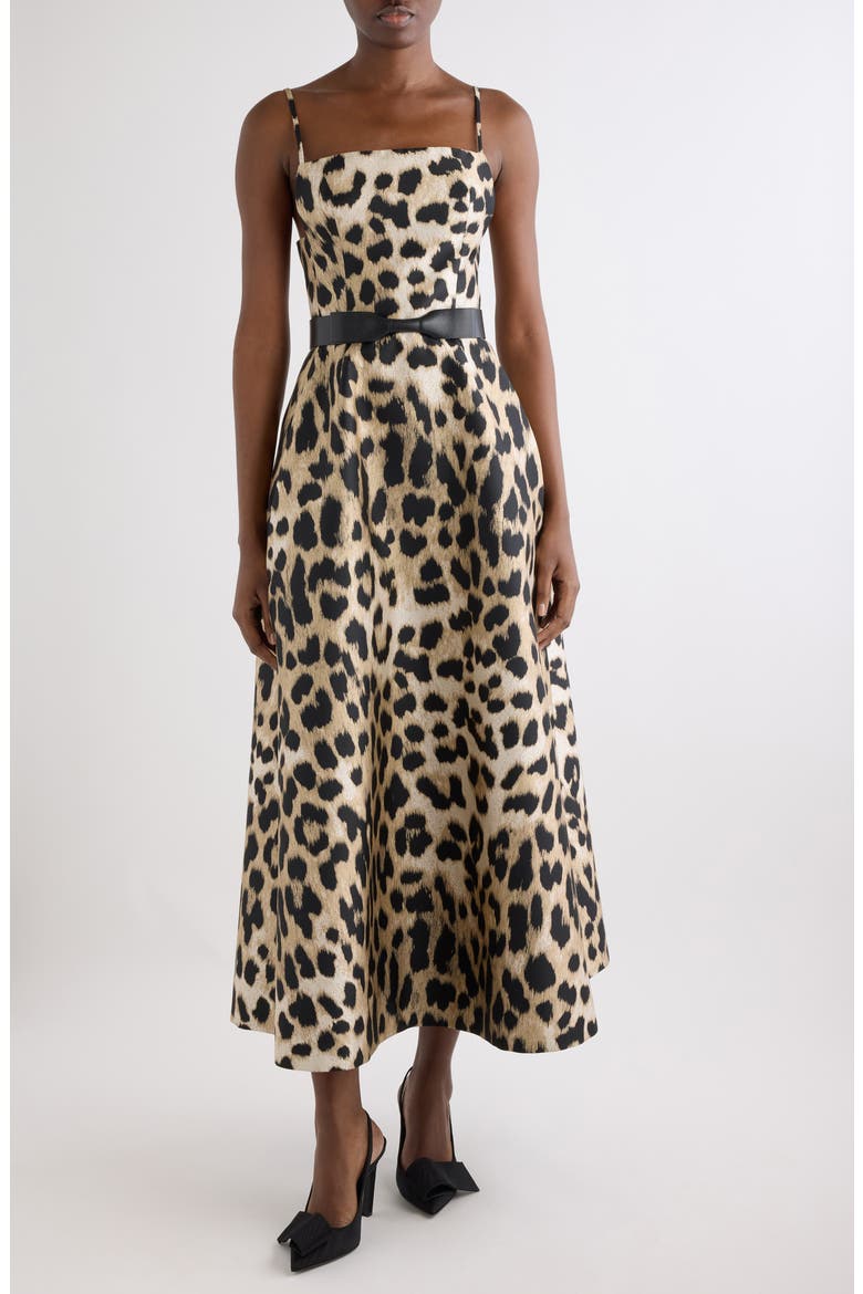 Sliced Leopard Jacquard Volume Dress, Alternate, color, BEIGE