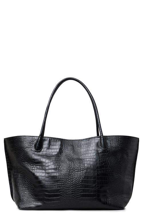 Lie Studio Lié Studio The Eva Croc Embossed Leather Weekend Tote In Black