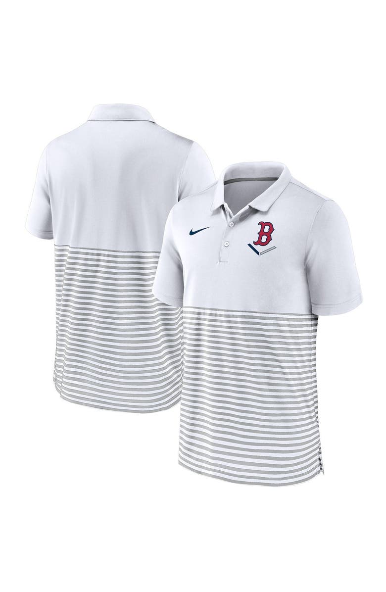 Nike Men's Nike White/Gray Boston Red Sox Home Plate Striped Polo, Alternate, color, White