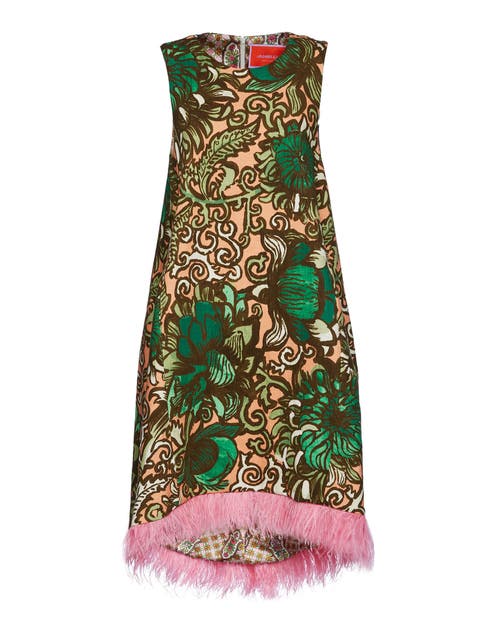 La Doublej La Scala High Dress With Feathers Anemone Pink Olive