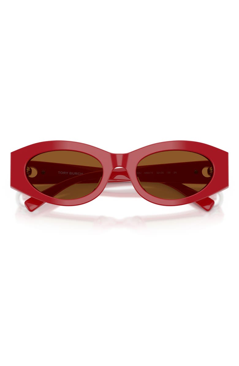 Tory Burch 52mm Oval Sunglasses, Alternate, color, Red / Dark Brown