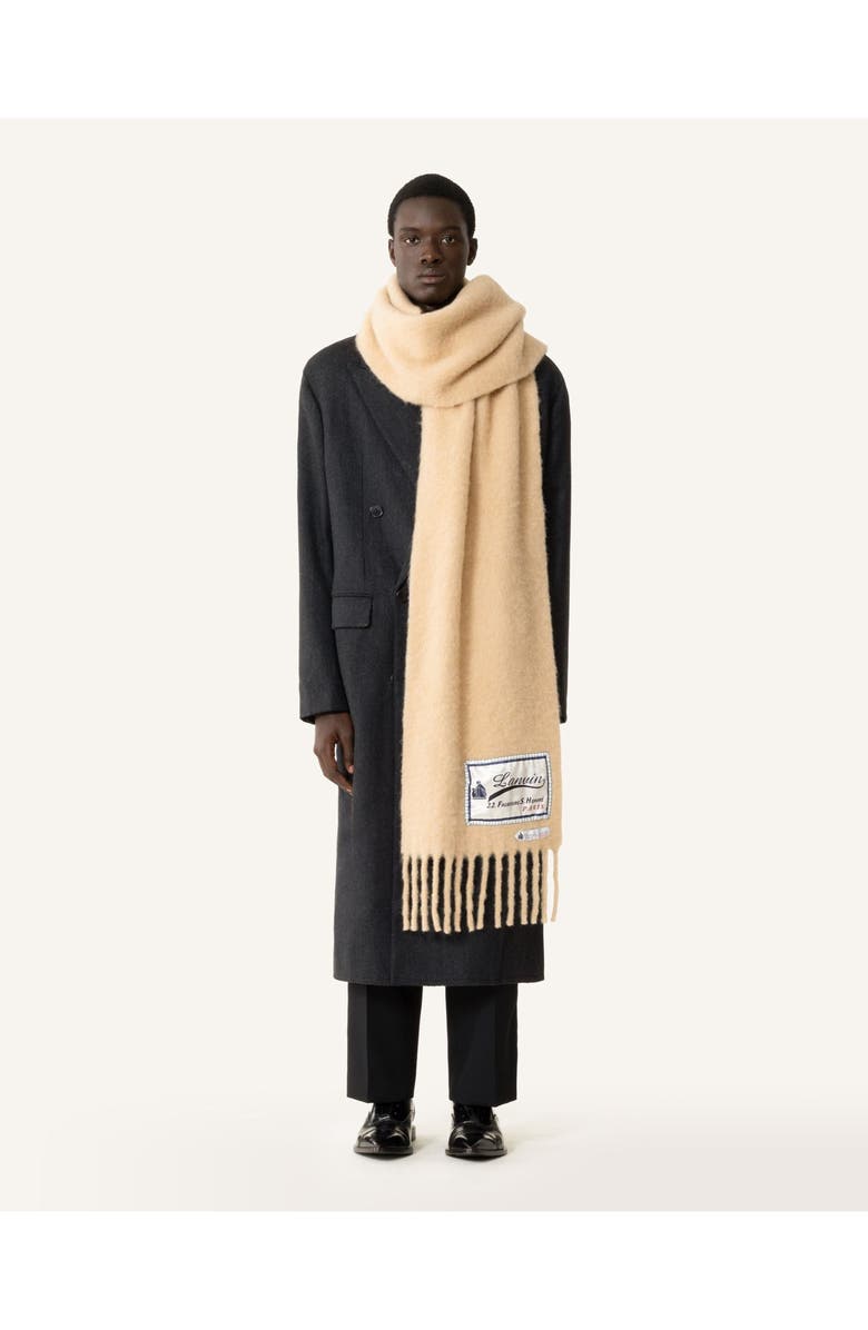 Lanvin Fringed Wool Scarf With 22 Faubourg Label, Alternate, color, Cream