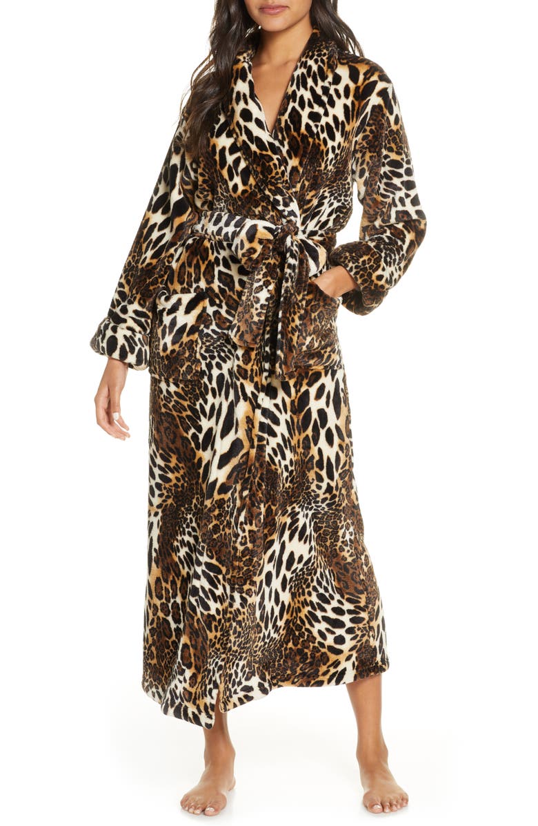 Natori Leopard Plush Robe, Main, color, Cht Chestnut