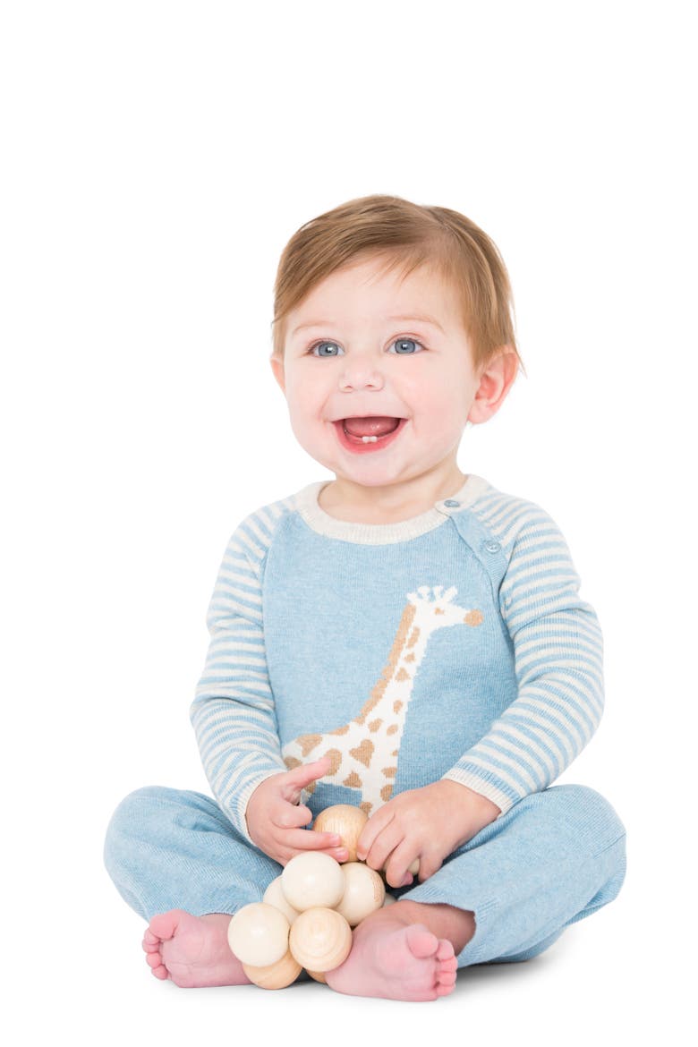 Cameron Giraffe Cotton & Cashmere Romper, Alternate, color, BLUE
