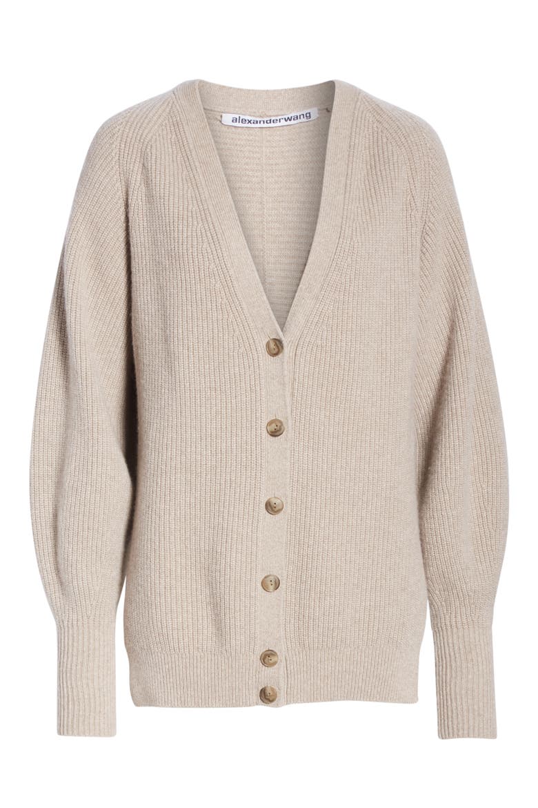 Puff Sleeve Merino Wool & Cashmere Blend Cardigan, Alternate, color, OATMEAL MELANGE
