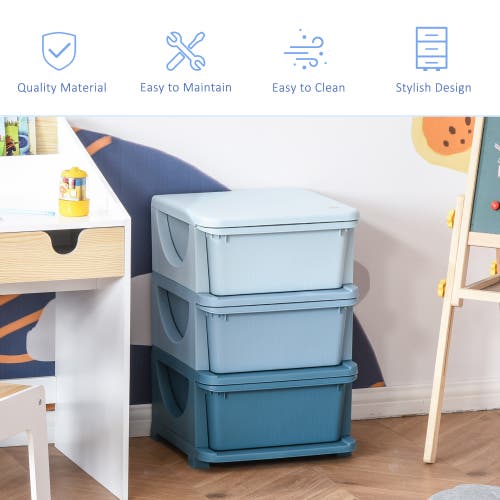 Qaba 4-tier Kids Storage Unit With Drawers In Blue