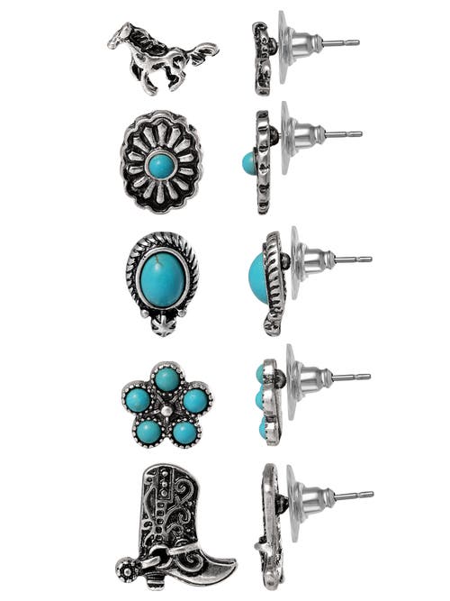 Jessica Simpson Western Turquoise Earring Set In Silver