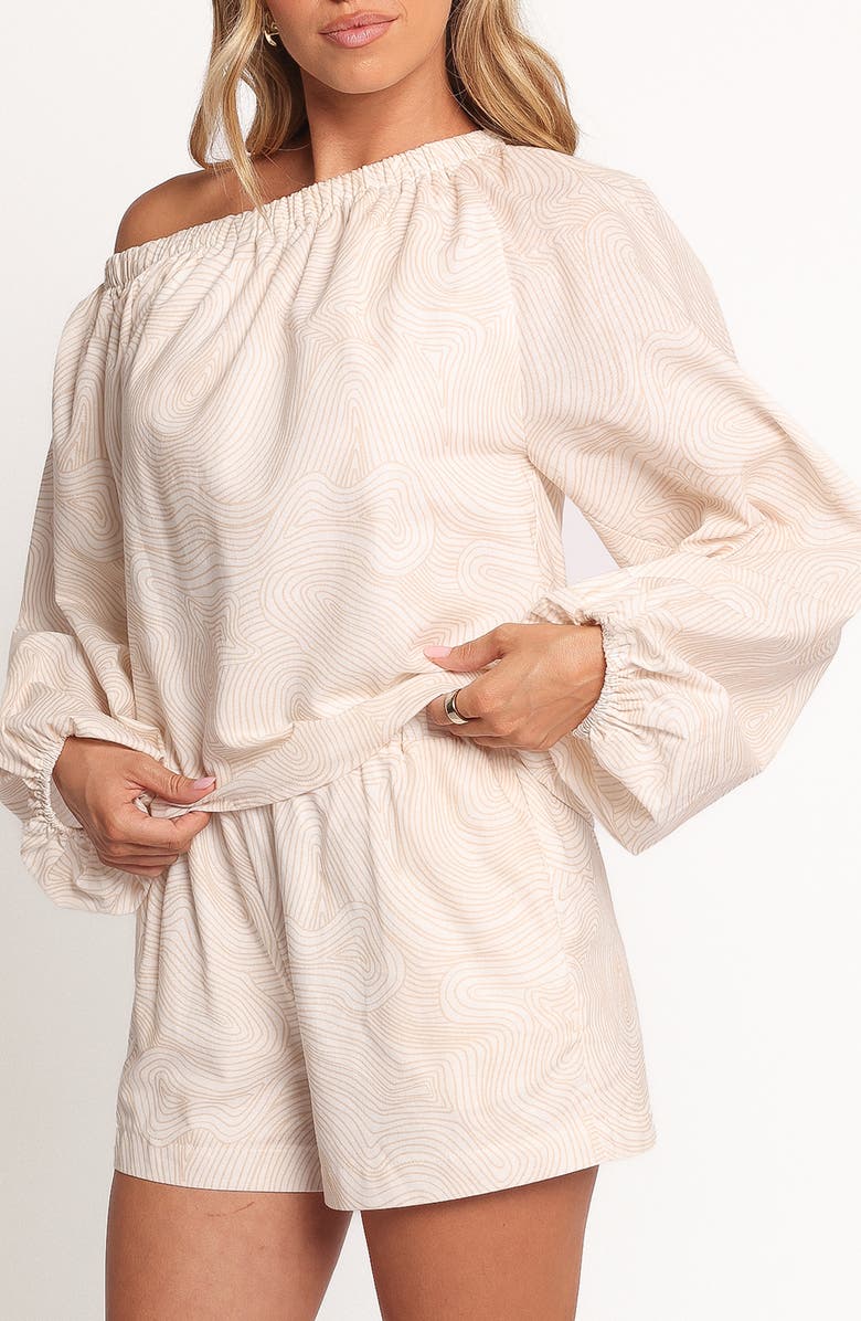 Petal & Pup Zion One-Shoulder Cotton & Linen Top, Alternate, color, Tan Swirl