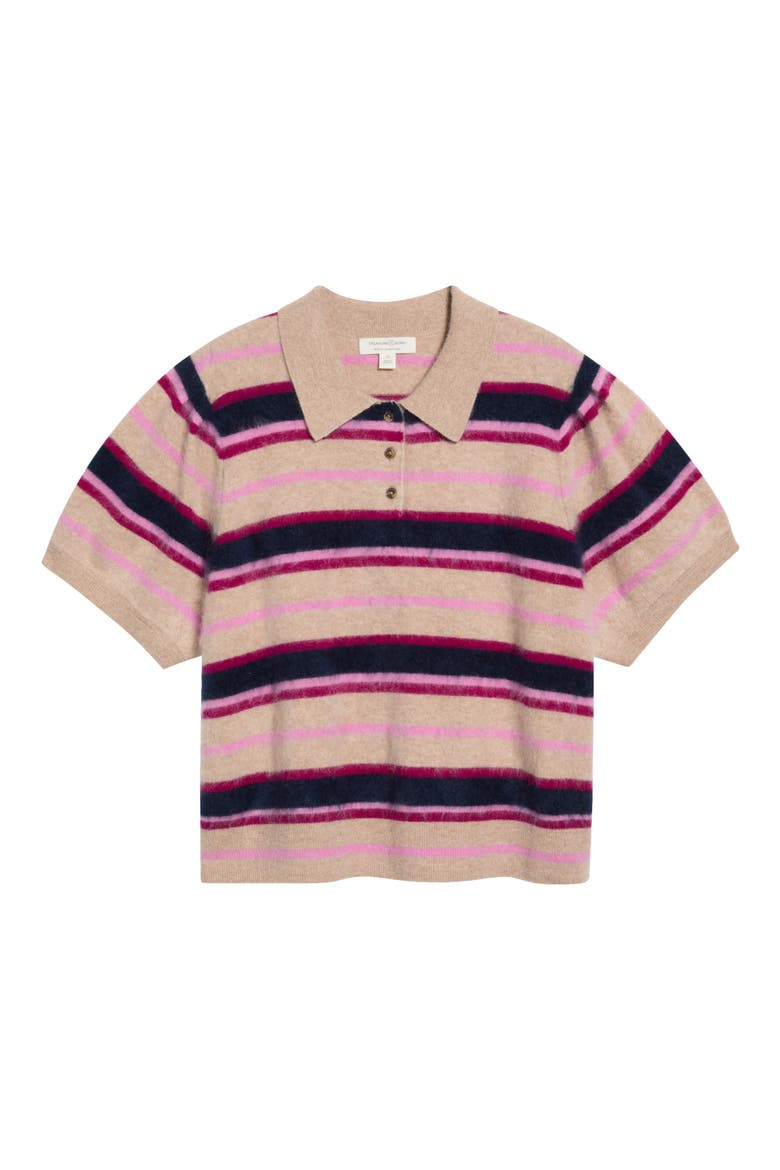 Brushed Wool & Cashmere Polo Sweater, Alternate, color, PINK MULTI STRIPE