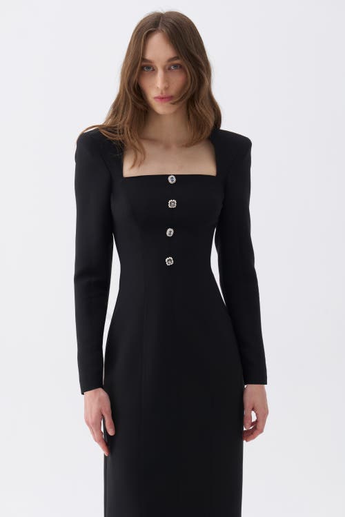 Shop Nocturne Square Neck Midi Dress In Black